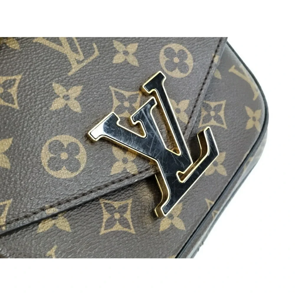 Louis Vuitton Monogram Canvas Shoulder Bag with Gold Hardware and Black Strap